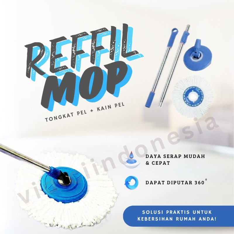 REFILL MOP TONGKAT HANDLE + KAIN SPIN MOP/ TONGKAT DAN KAIN PEL CADANGAN/ HANDLE + REFILL SPIN MOP