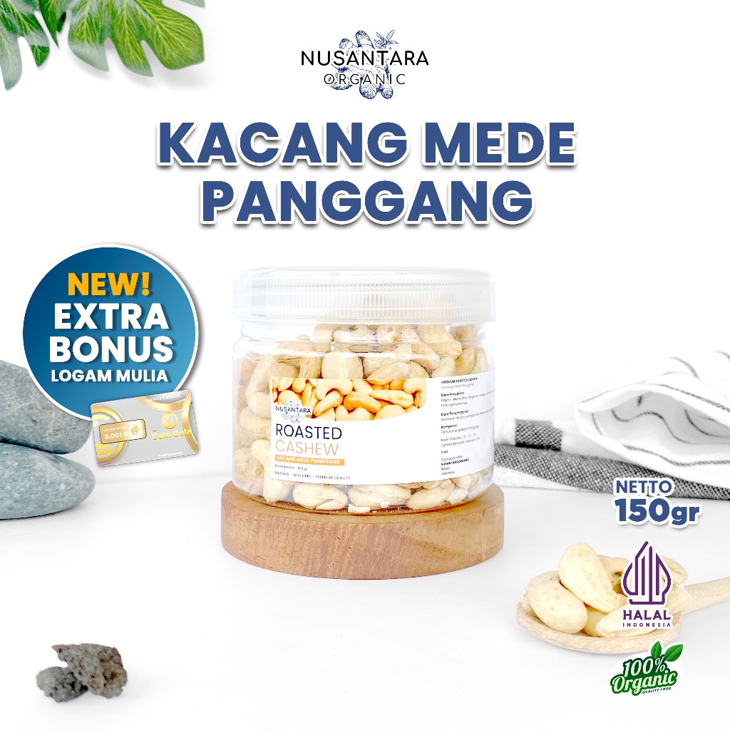 

Nusantara Organic Kacang Mede Panggang Roasted Cashew Gurih Renyah Camilan Mente Sehat 150gr