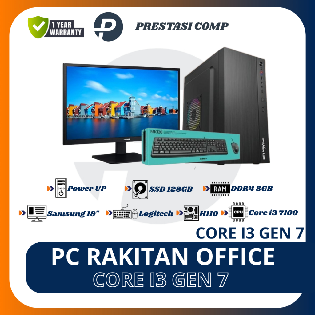 PC Rakitan Core i3 Gen 7 RAM 8GB SSD 128GB Monitor Samsung 19 Inch Mainboard H110 - Komputer Dekstop