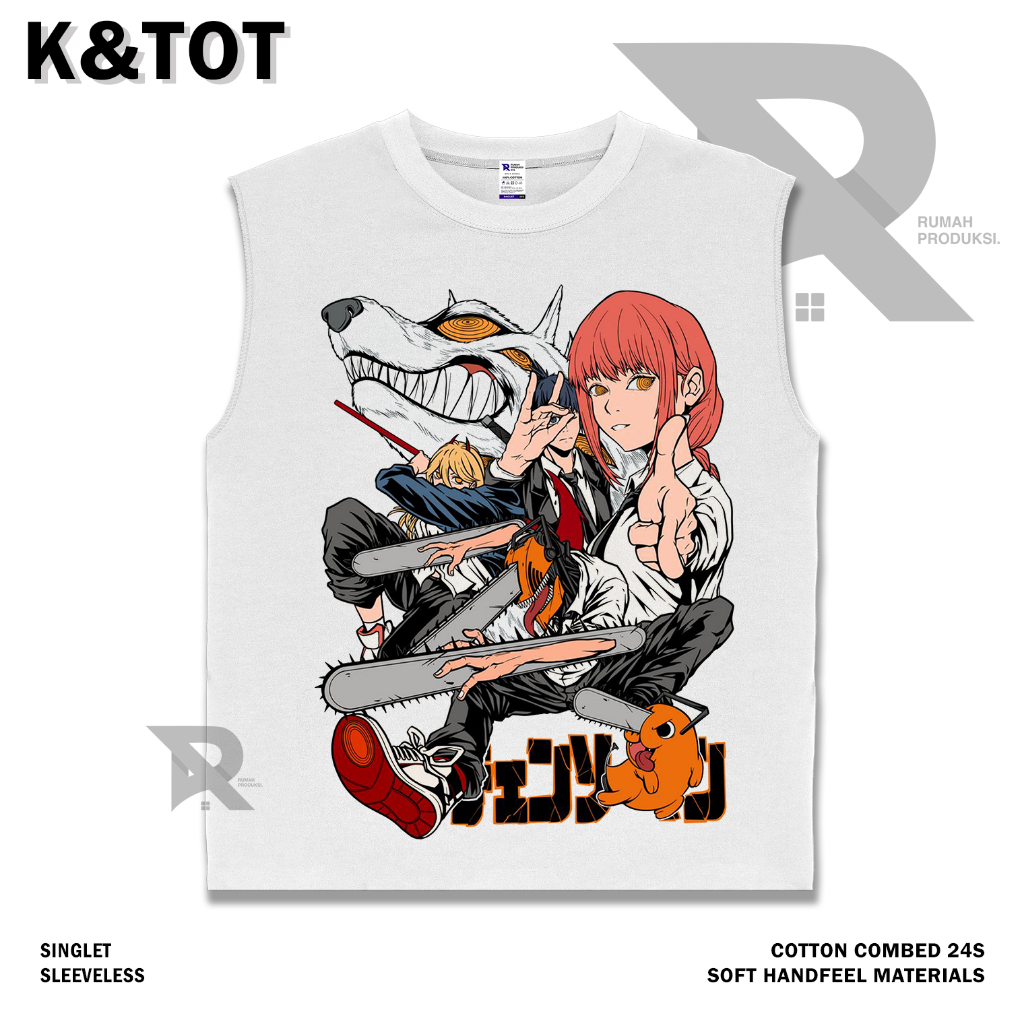 KAOS BAJU SINGLET CHAINSAWMAN | BAND METAL MUSIK ROCK | T-SHIRT SINGLET PUTIH STYLE Y2K VINTAGE BOOT