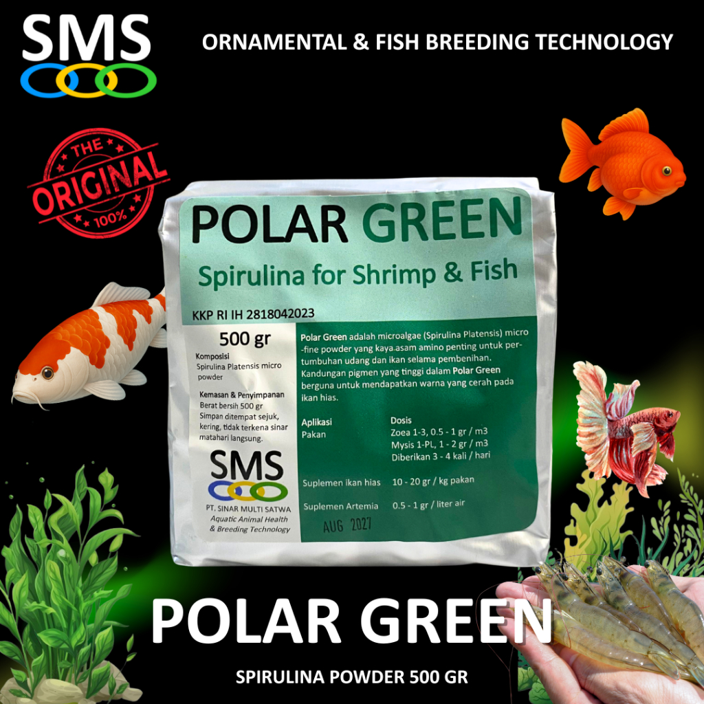 pakan ikan dan udang Spirulina Powder 500 gr/Polar green powder/Spirulina microalgae/palet ikan