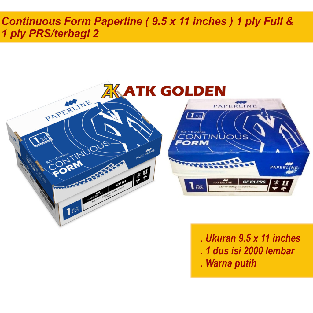 

Continuous Form Paperline (9.5 x 11 Inches) 1Ply Full & 1Ply PRS/Terbagi 2