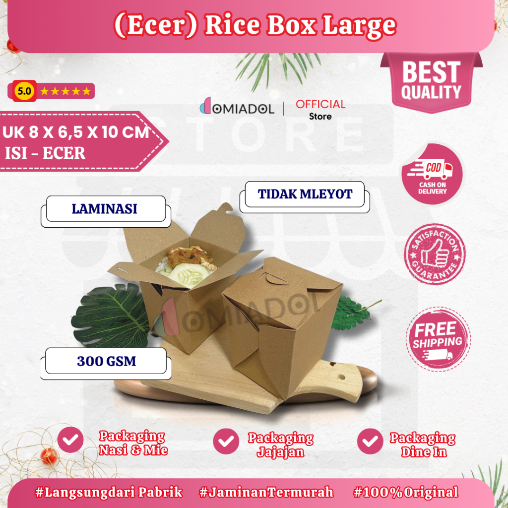 

Ecer - Paper Rice Box Large Bahan Kraft Full Laminasi - Ukuran 8 x 6,5 x 10