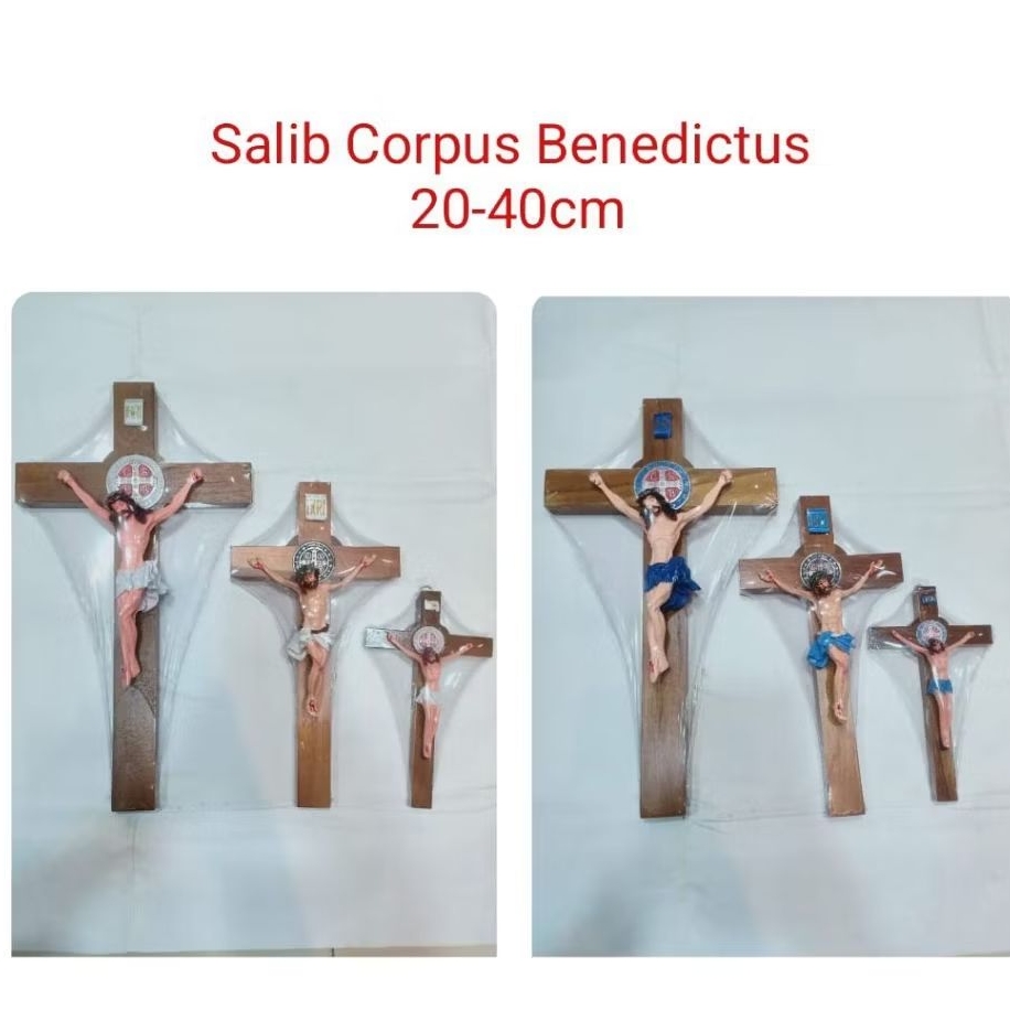 Salib dinding Corpus Benedictus hiasan dinding rohani kristen katolik 20-40cm