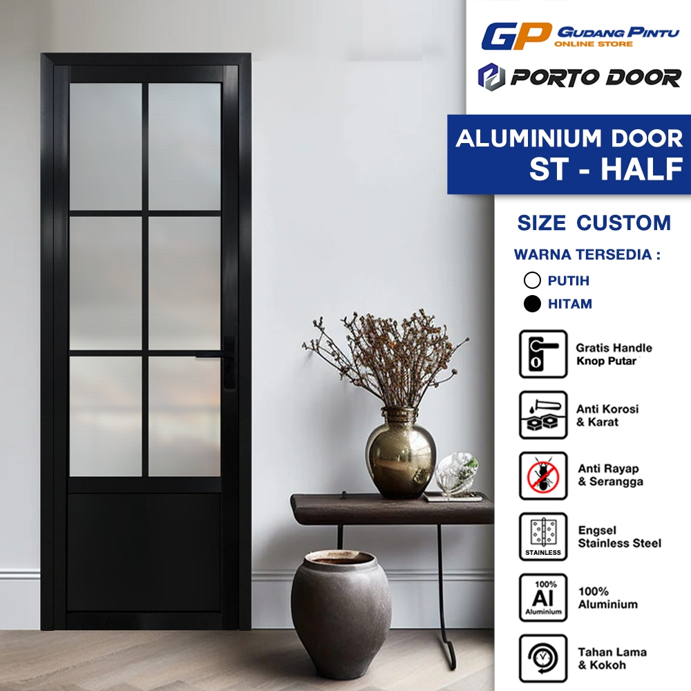 PORTO DOOR PINTU ALUMINIUM / ALUMUNIUM ST-HALF CUSTOM UKURAN / PINTU KAMAR MANDI / PINTU WC / PINTU 
