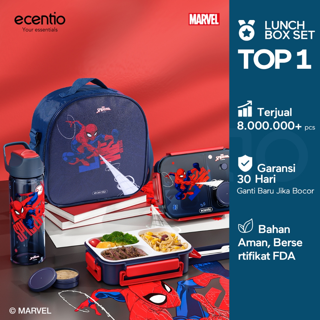 ecentio Kotak Makan Set anti tumpah back to school lunch box anak 800ml free sendok botol minum lucu