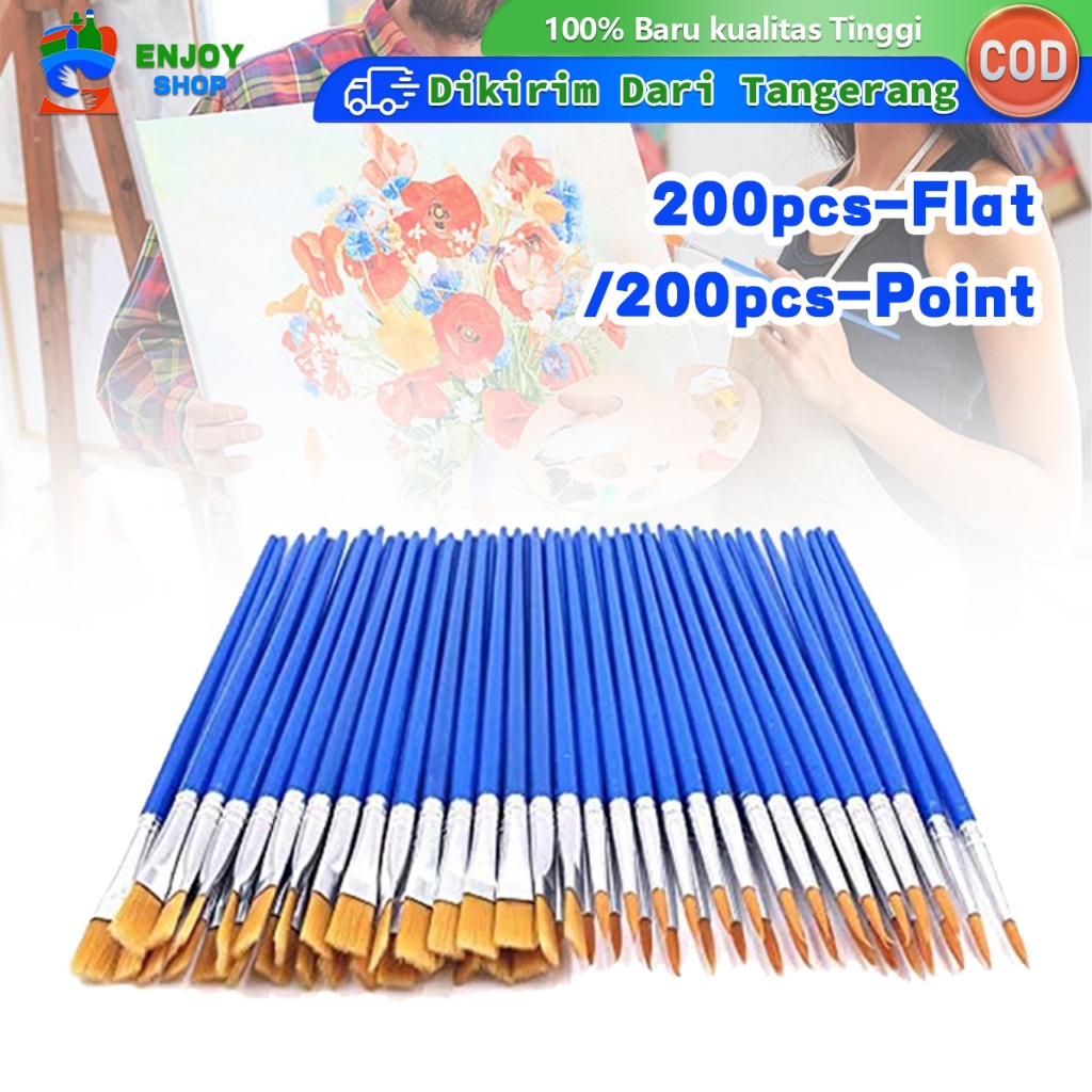 

Kuas Lukis 200pcs Kuas Lukis Cat Minyak Kuas Cat Air Point Dan Flat Bahan Nilon Kuas Grafiti