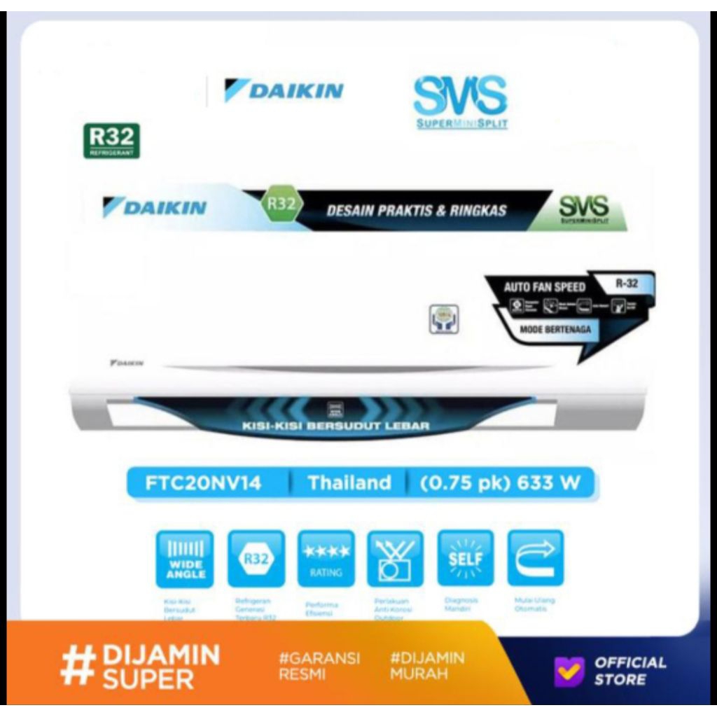 AC DAIKIN 3/4 PK THAILAND FTC20 AC DAIKIN 3/4PK THAILAND R32 STANDARD AC DAIKIN 3/4 PK THAILAND