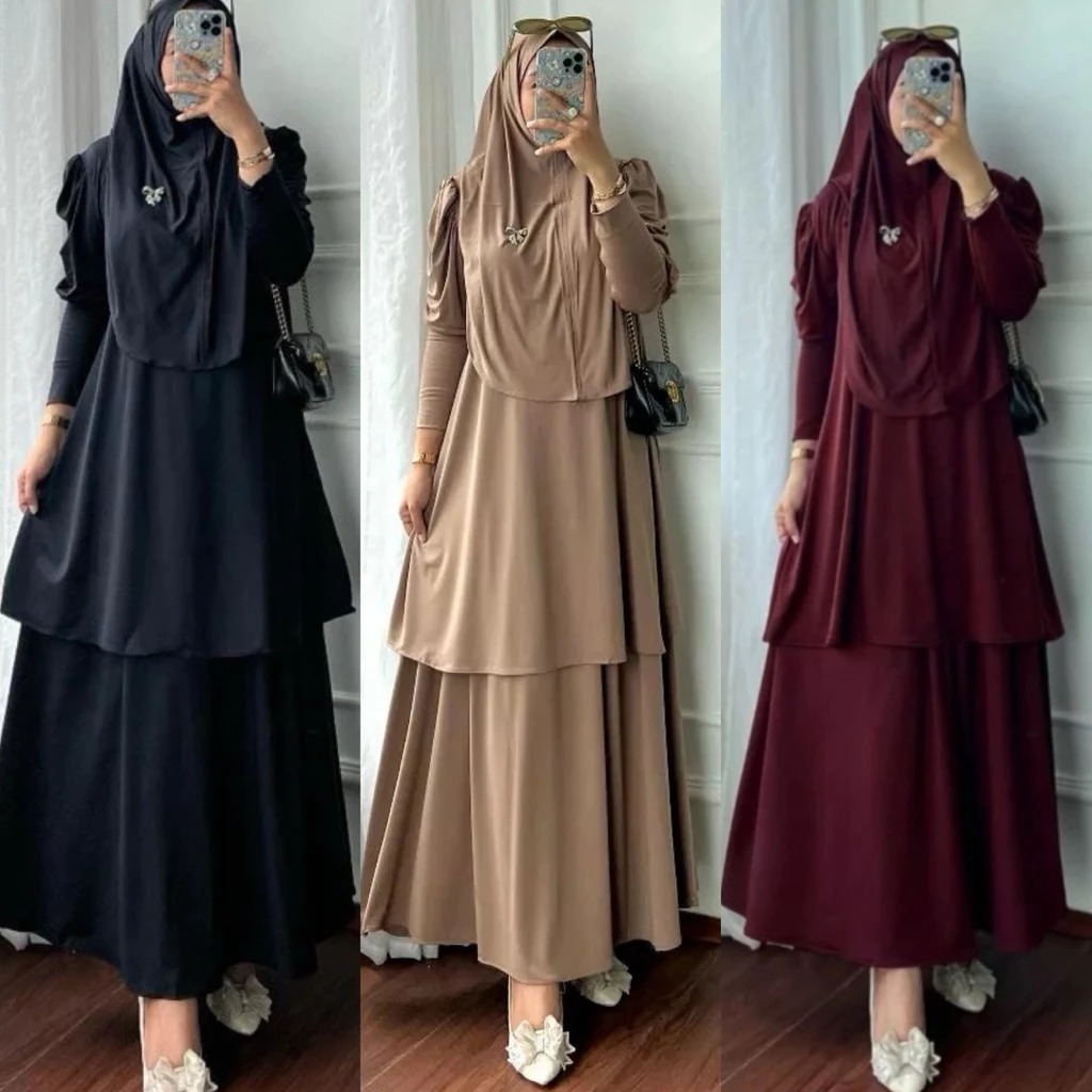 NAFISA 3IN1 SET ROK FREE HIJAB JERSEY JUMBO FIT TO XL // ONE SET ROK POLOS // SETELAN ROK // ONE SET