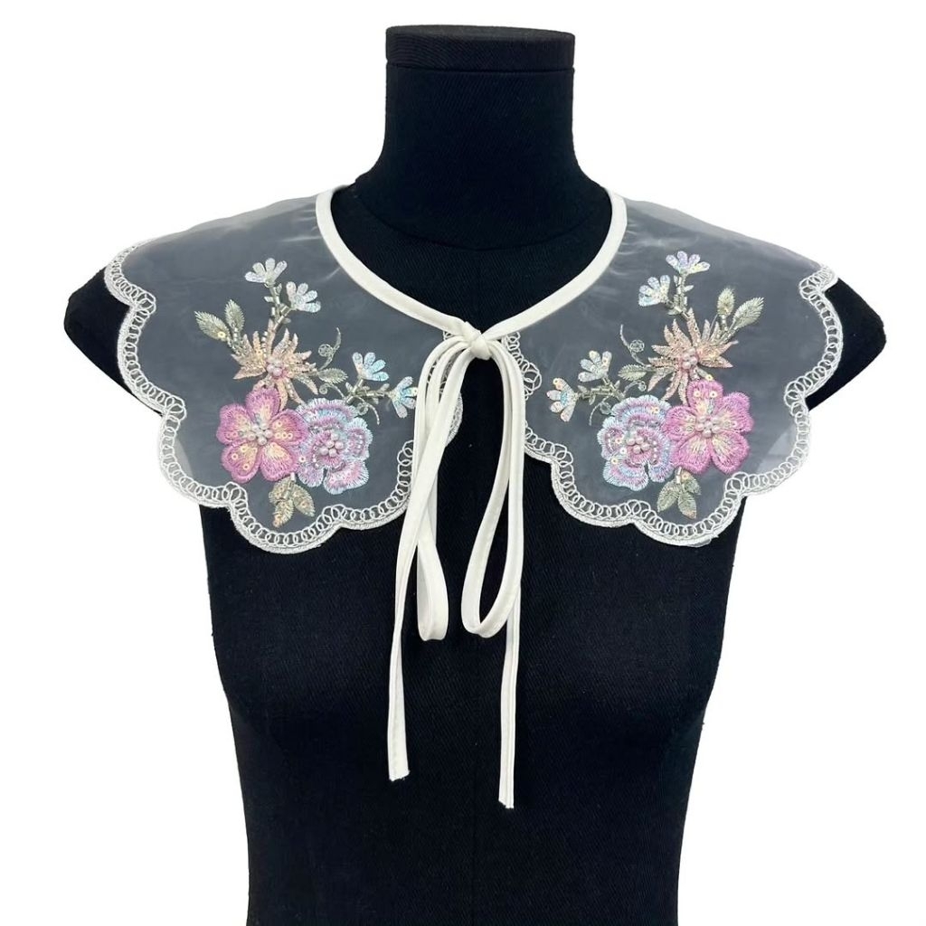 kerah instan bordir payet, kerah korean style, fake collar