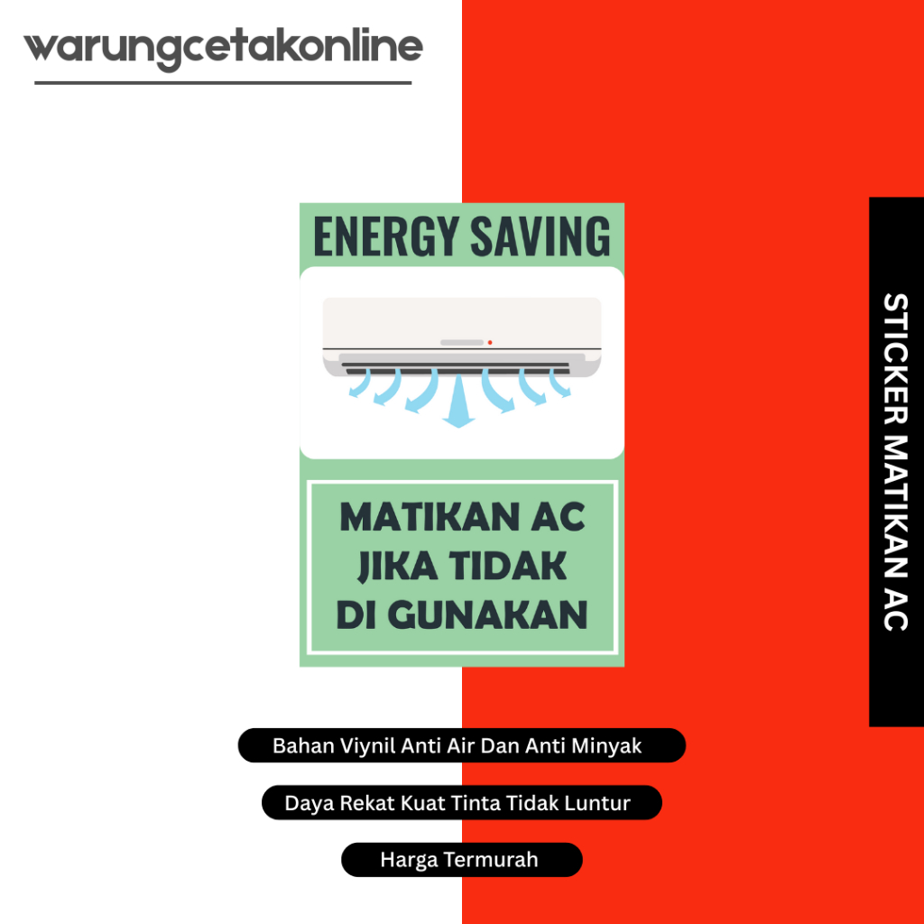 

Sticker Harap Matikan AC / Stiker Matikan AC / Stiker AC / Stiker Hemat Energi / Stiker Hemat Listrik