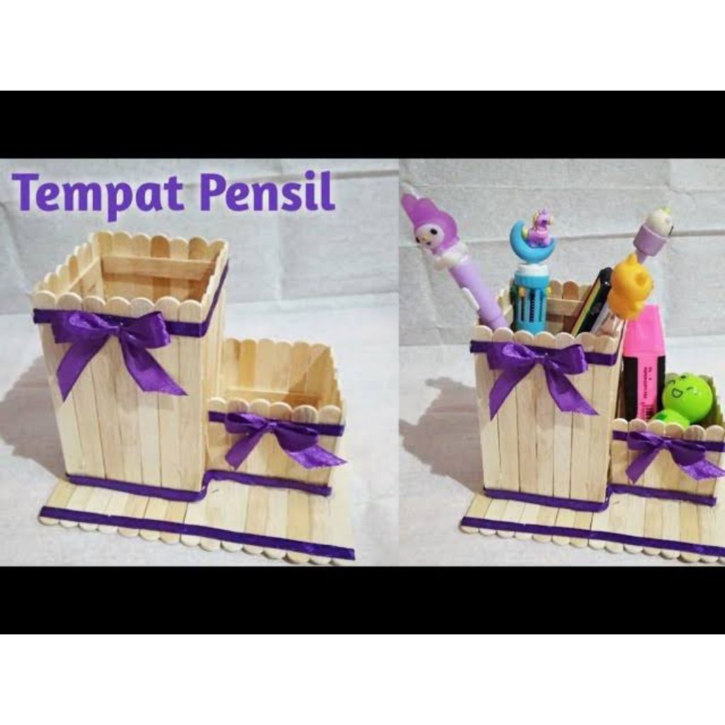 

Prakarya barang bekas tempat pensil dari stik es krim