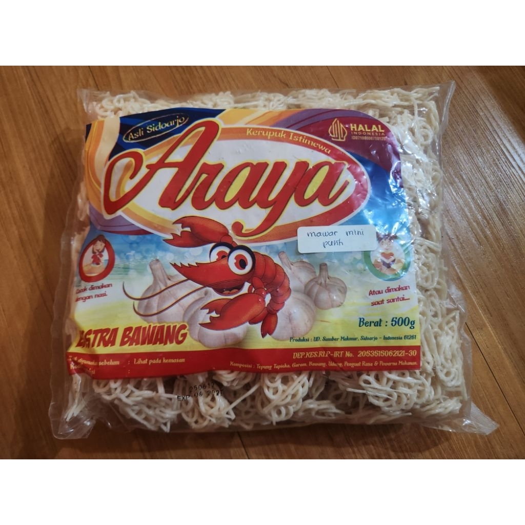 

Kerupuk mentah Mawar Mini merk Araya kemasan 500 gram