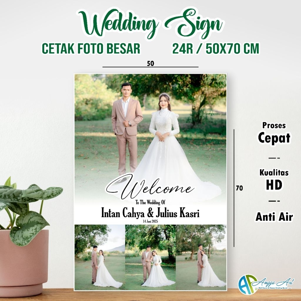 CETAK FOTO BESAR + BINGKAI KAYU MDF | WEDDING SIGN Ukuran 24R/50x70cm (KUALITAS HD)