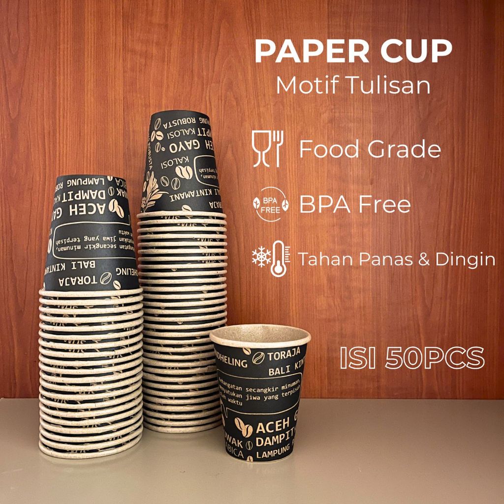 (Grosir) Papercup Kraft Motif 8oz Gelas Kertas Kopi Anti Bocor Kuat Wadah Minuman Panas Dingin Halal
