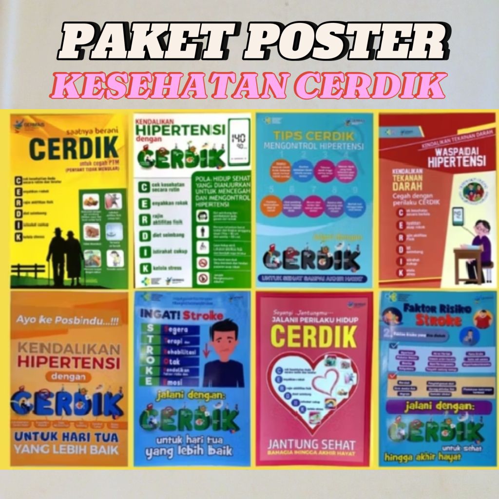 Paket Poster - Paket 8 Poster CERDIK - Poster Tema  Penyakit - Paket PTM - Penyakit tidak menular