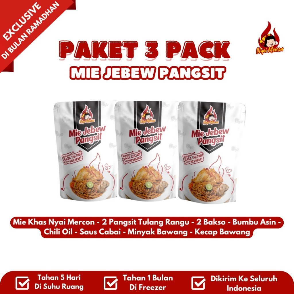 

Paket Bundling Tiga Mie Jebew Pangsit Nyai Mercon