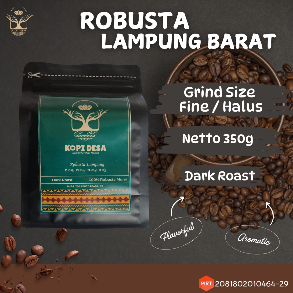 

Kopi Bubuk Murni 100% Robusta Lampung Barat 350gram | Giling Halus | Dark Roast