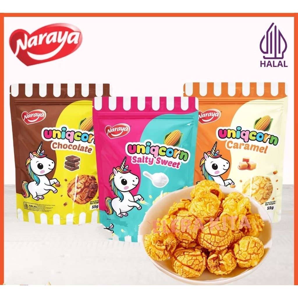 

Naraya Uniqcorn Popcorn 55gr Aneka Rasa Salty Sweet Chocolate Caramel Halal