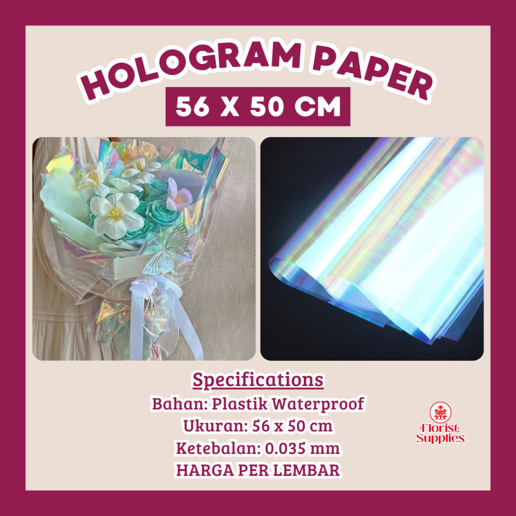 

Kertas Buket Bunga Hologram Lembaran 56 x 50 CM Cellophane Transparan Rainbow Flower Wrapping Paper
