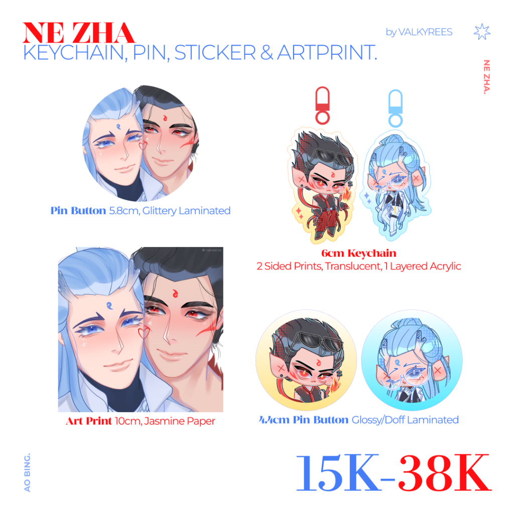 NE ZHA Keychain Pin Stiker & Artprint | Ne Zha Ao Bing Oubing