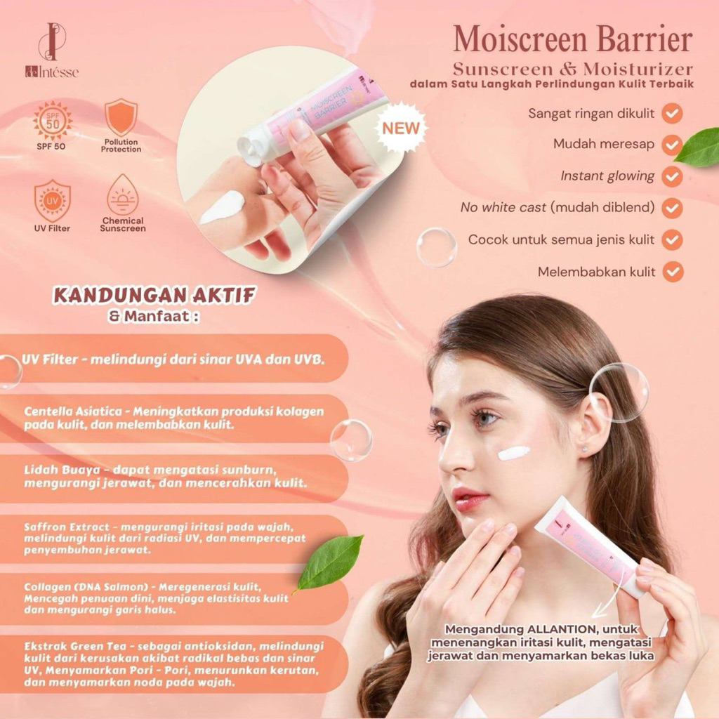 MOISCREEN BARRIER De Intesse (5 in 1 Moisturizer, Sunscreen SPF 50, Tone Up, Glowing, No White Cast)