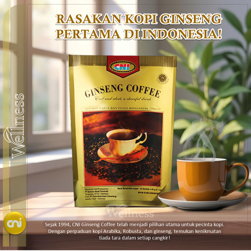 

CNI Ginseng Coffee – Kopi Ginseng Nikmat & Bikin Semangat | 20 Sachet @20g