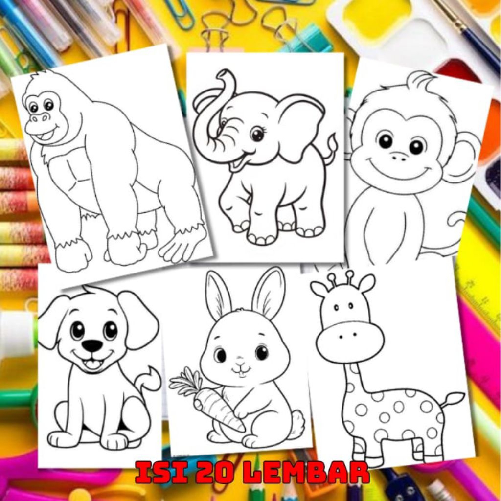 

20 LEMBAR KERTAS MEWARNAI TEMA HEWAN / BINATANG BERGAMBAR