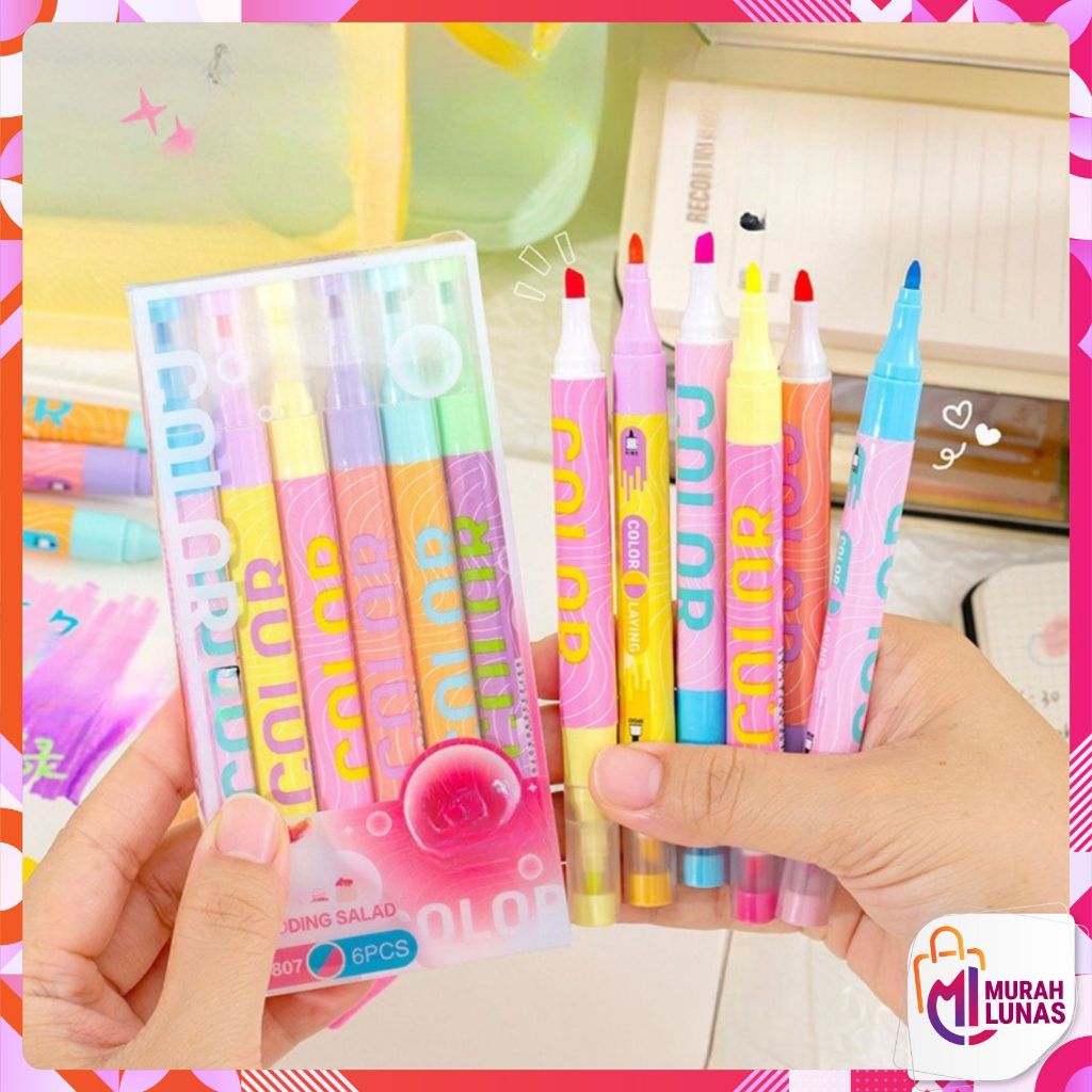 

MUNAS Highlighter Pastel 2 Sisi Isi 6pcs 12 Warna Spidol Pen Marker Ujung 2 Tip Serbaguna Stabilo Penanda Teks Set Alat Tulis Sekolah
