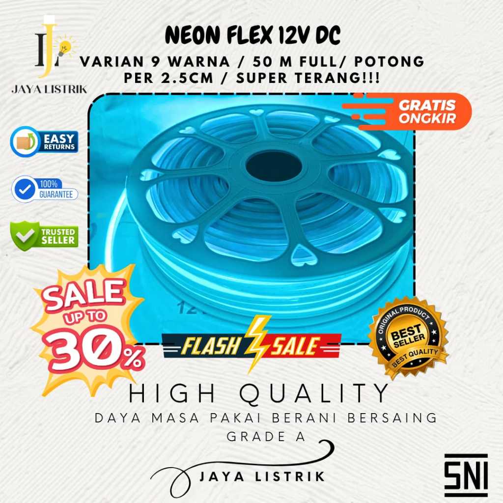 JAYA LISTRIK - LAMPU NEON FLEX FLEXIBLE SIGN 12V, PANJANG 50M FULL (NEON BOX)(SPAREPART MOBIL DAN MO