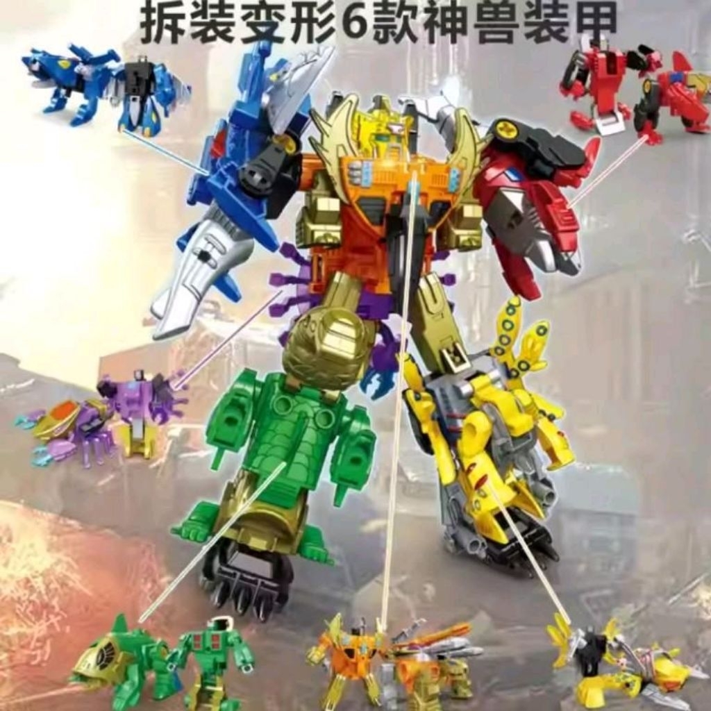 figure Transformers deformation 6 in 1 super beast figure robot power rangers figure robot megazord 