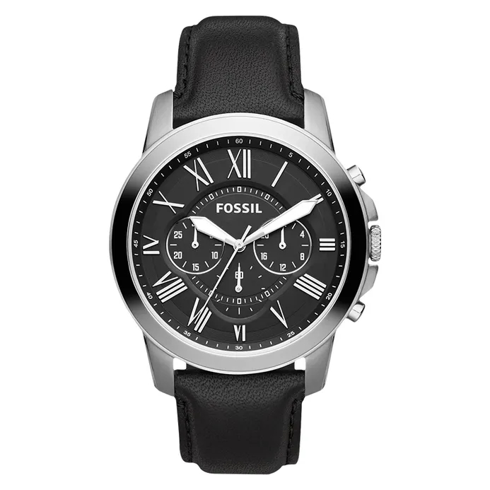 Fossil Grant FS4812 Chronograph Black Dial Black Leather Strap