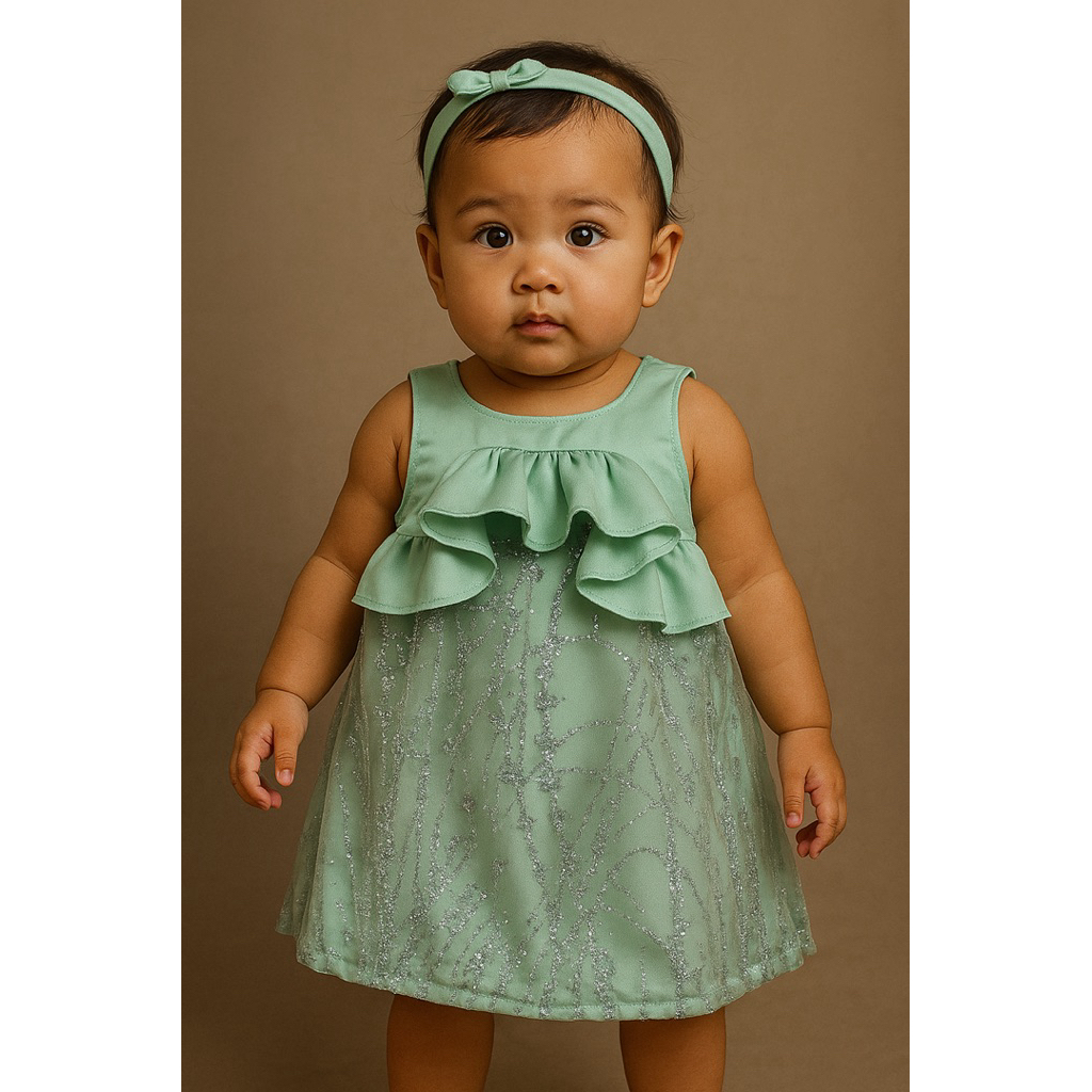 CALLA DRESS ANAK HIJAU SAGE BROKAT 1-2T
