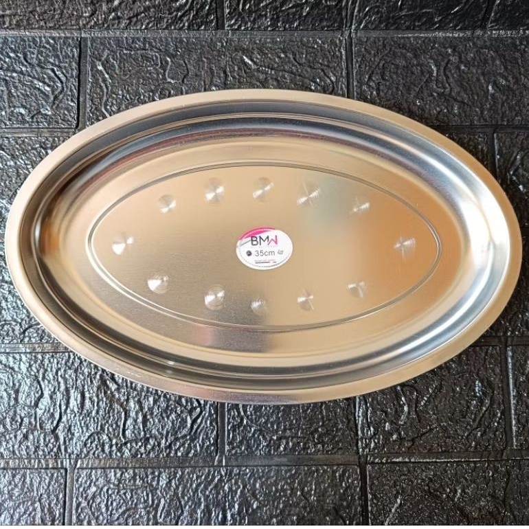Piring Oval Stainless Steel 35 cm / Nampan Oval Stainless / Piring Sayur / Piring Saji