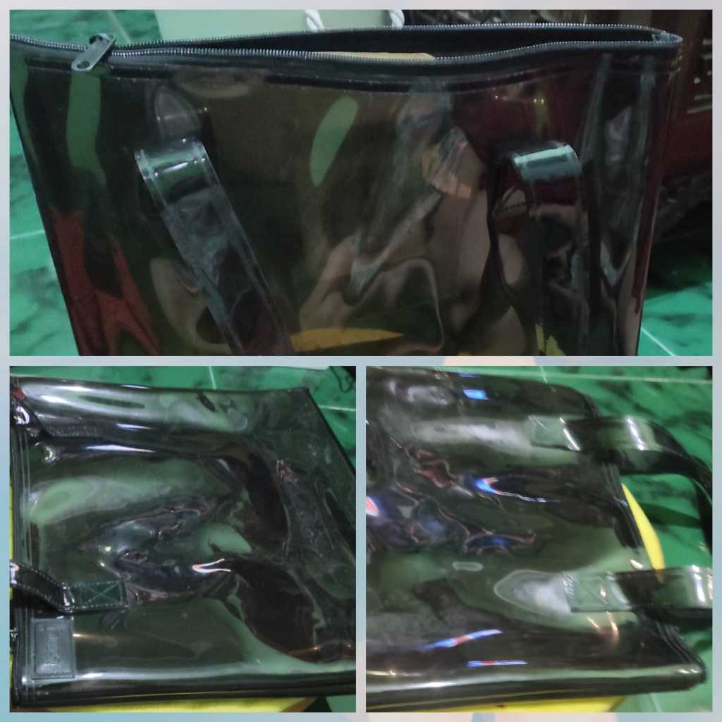 Seken Tas Bening/Tote Bag Transparan/Tas Mika Hitam Resleting 33 x 31 x  6