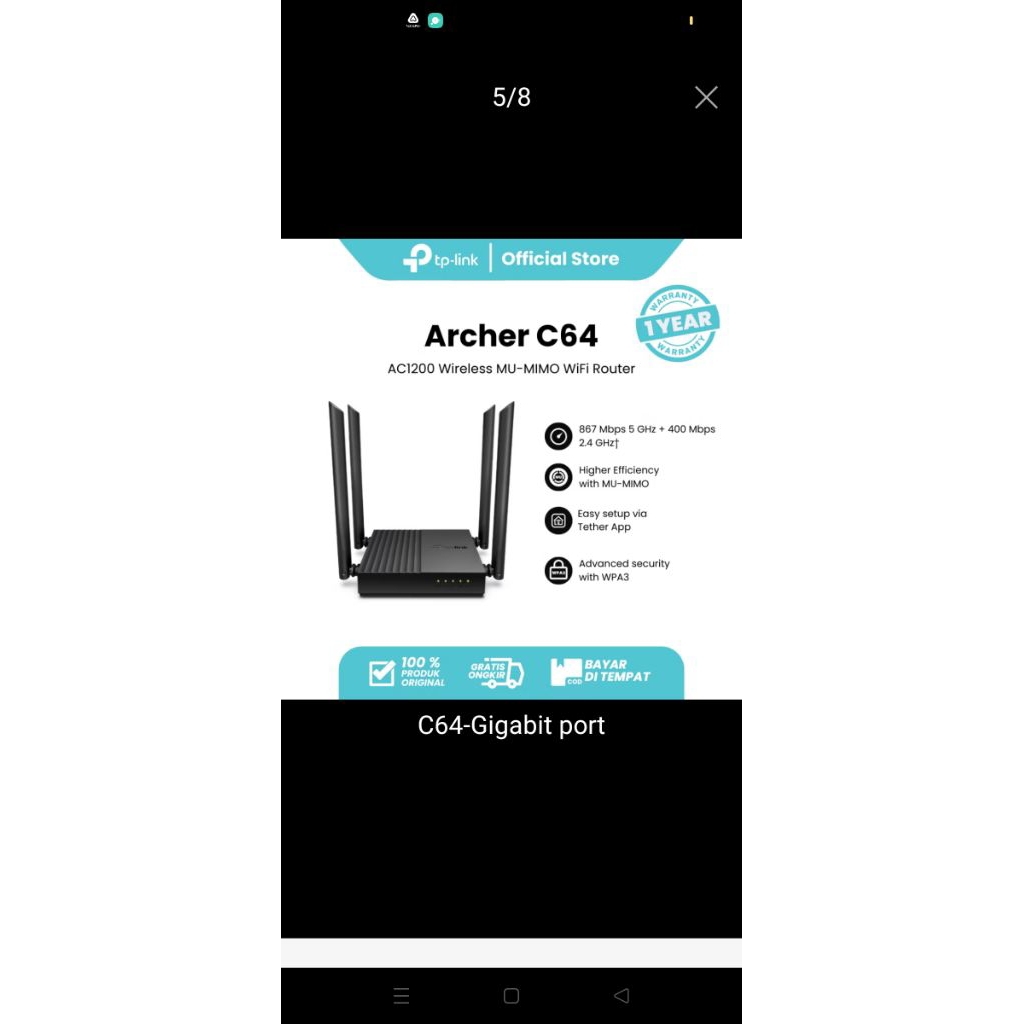 Router TP-LINK AC 1200 Archer C64