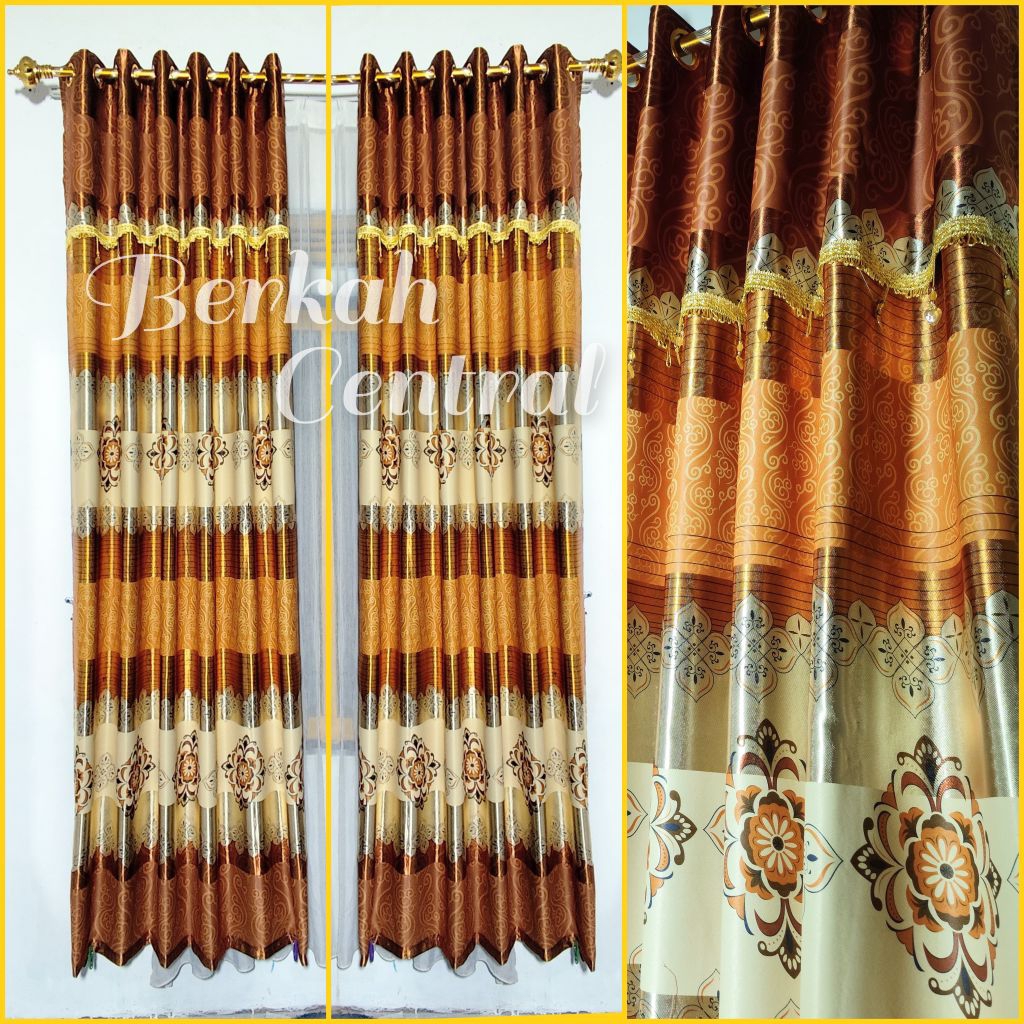 Gorden Jendela Pintu Ruang tamu kamar motif printing poni tempel gold