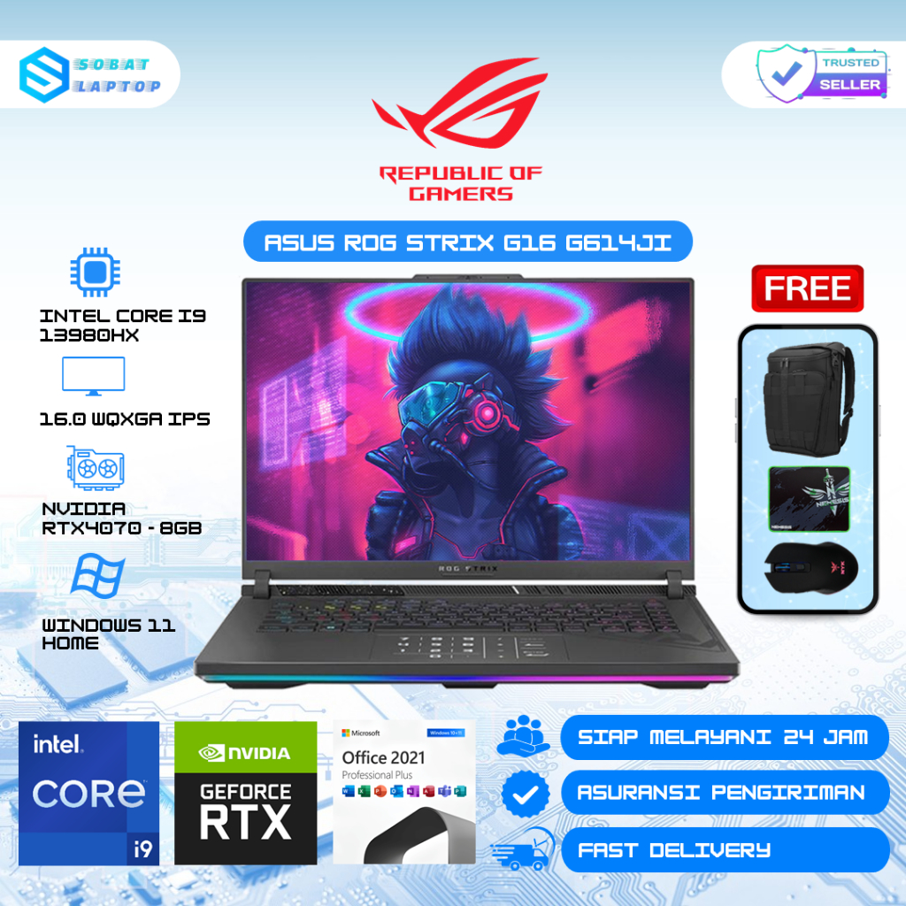 Laptop Gaming Asus ROG Strix G16 Intel Core I9 13980HX RTX4070 Ram 32GB 1TB SSD WQXGA IPS 240Hz RGB
