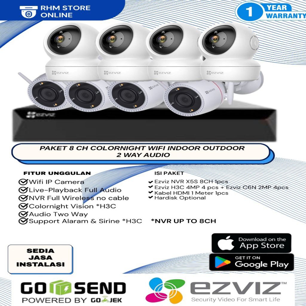 PAKET CCTV EZVIZ 4+4 IP CAMERA CCTV NVR WIFI 8 CH 2 WAY AUDIO 2MP