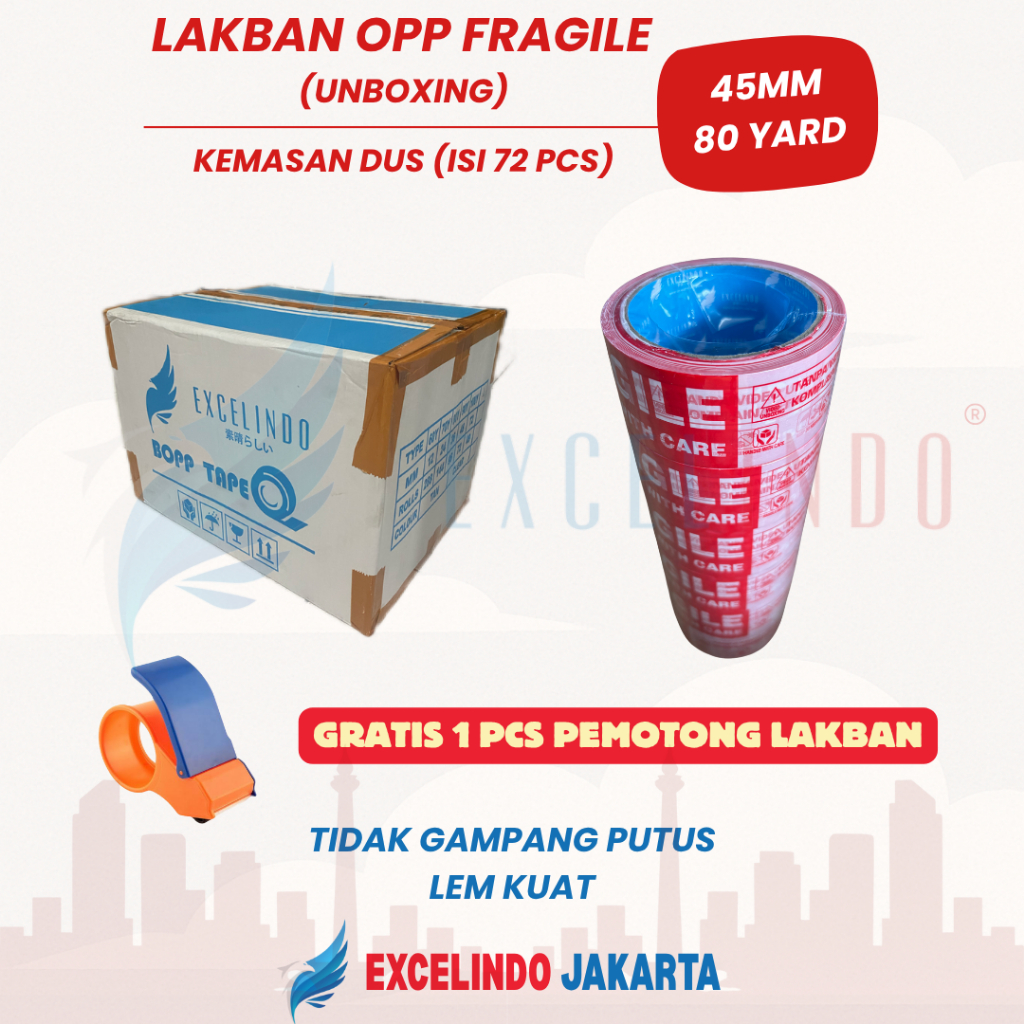 

(1 DUS/ISI 72 PCS) Lakban Fragile UNBOXING 45mmx80 yard PREMIUM QUALITY