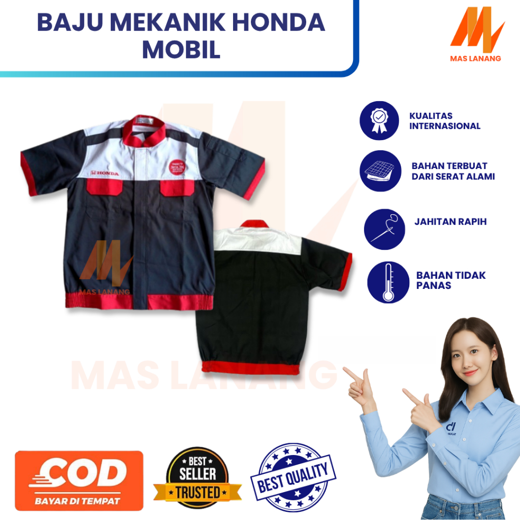 Baju Mekanik Honda Mobil New / Wearpack Honda Mobil / Wearpack Honda Merah Hitam/ Wearpack Bengkel