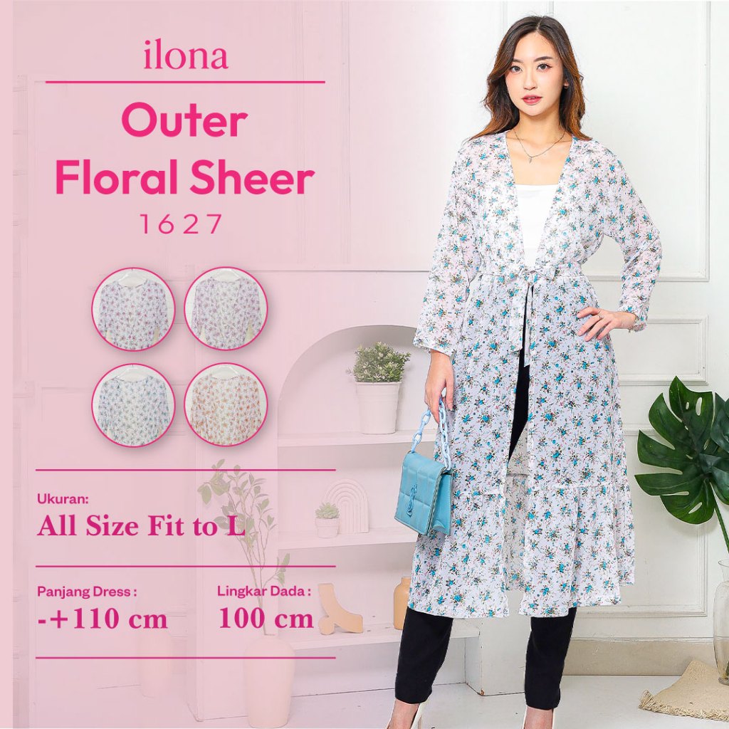 Cardigan Panjang Transparan Motif Bunga | Outer Tipis Casual Elegan 1627