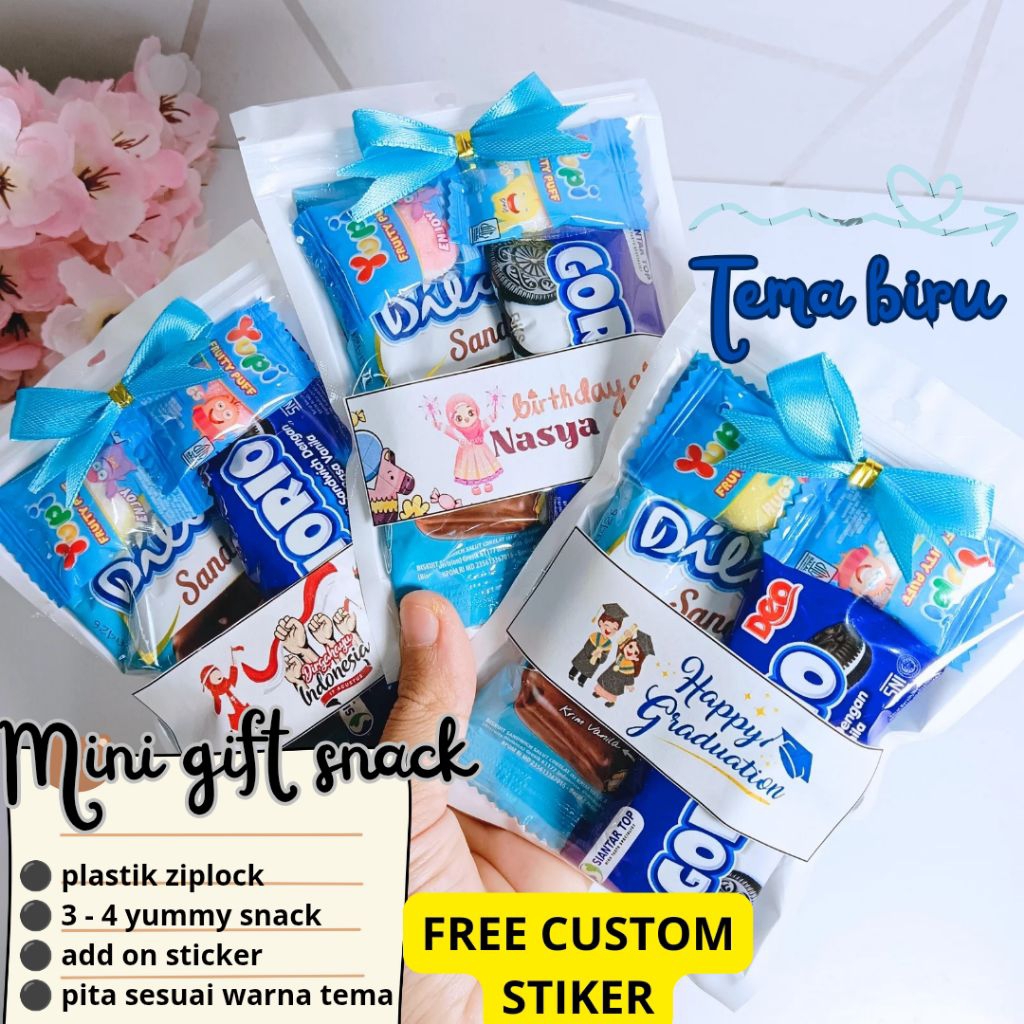 

[Free Custom Stiker] Mini Gift Snack Tema Biru | Hampers Ulang Tahun | Isian Goodie Bags