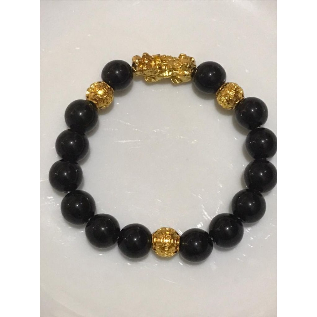 Gelang Pria Bracelets / Gelang Tangan Super Keren Perpaduan Warna Hitam Gold