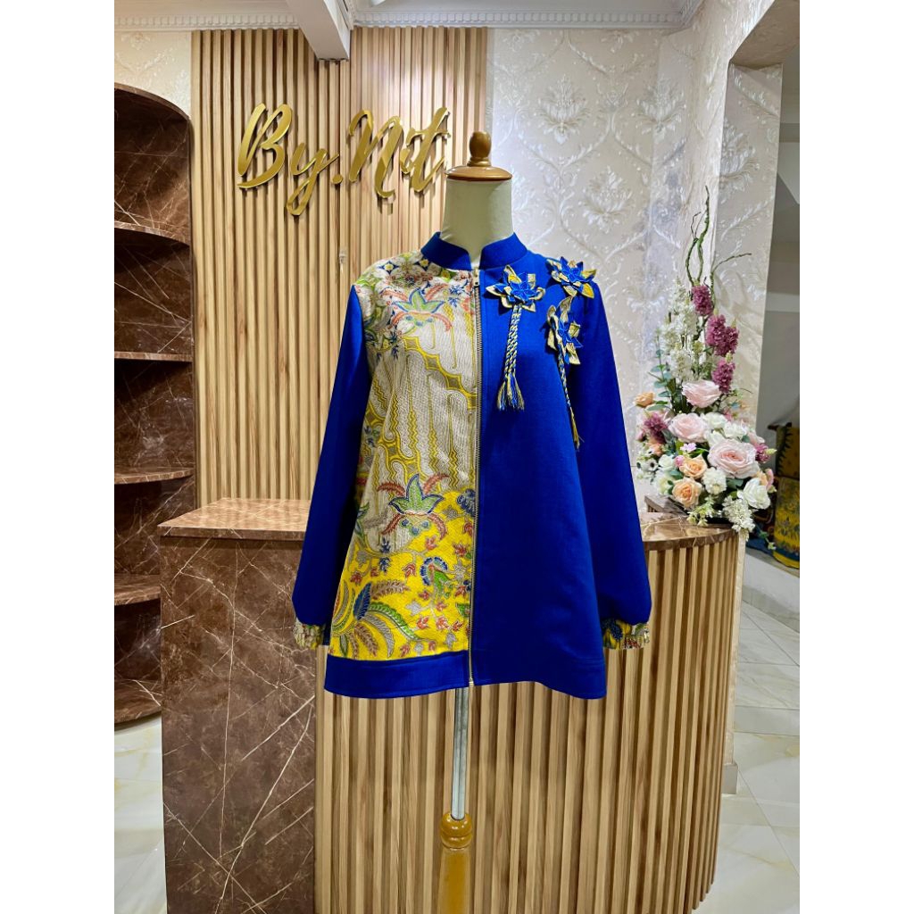 blouse batik kombinasi bordir bunga tempel atasan wanita top