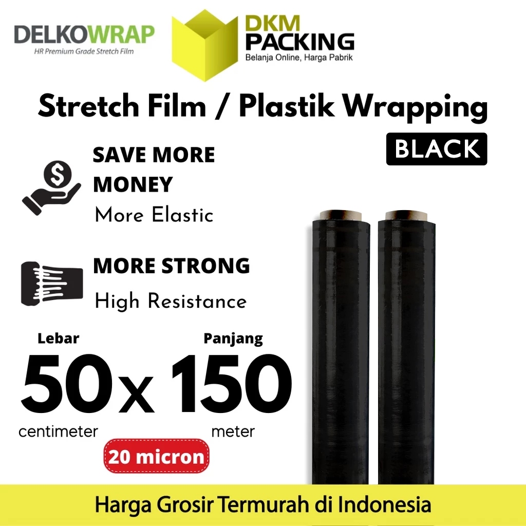 

Plastik Wrapping Stretch Film 50cm x 150m HITAM DELKOWRAP TERMURAH / SATUAN