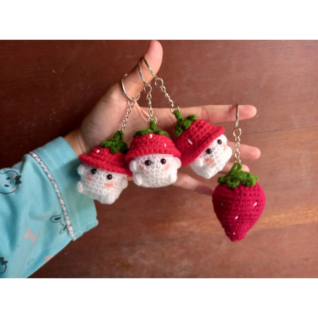 Gantungan kunci/ tas ganci amigurumi baby mushroom | strawberry | ganci souvenir murah