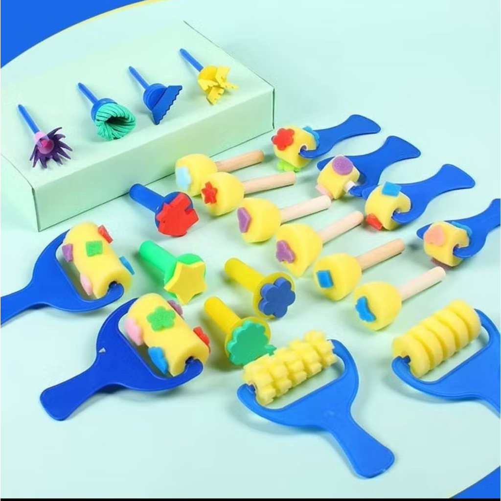 Brush Sponge Sapu / Jamur / Scraper / Stamp / Roller Untuk Mainan Edukatif Anak Finger Painting