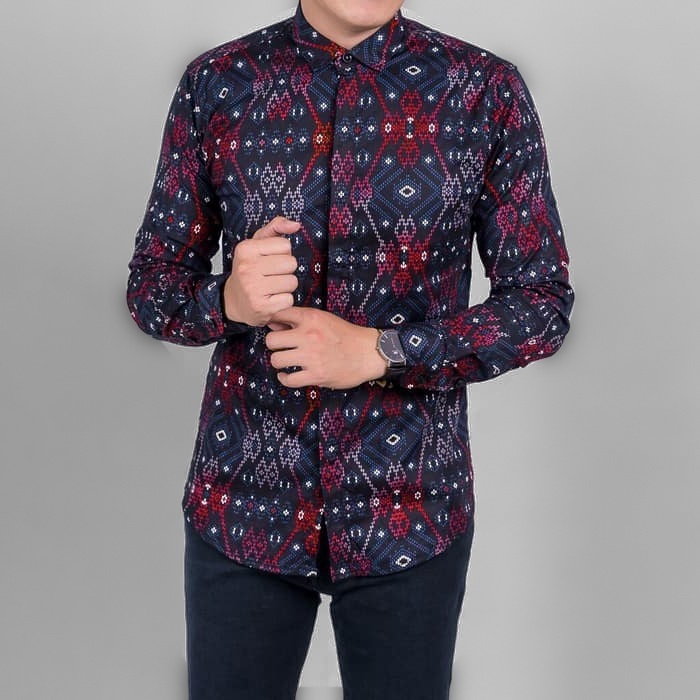 PAKAJI Kemeja Batik Hitam Songket Lengan Panjang Batik Songket Premium Pria Casual 002 C