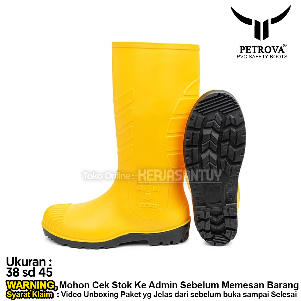Sepatu Boot Safety Karet PETROVA STRENGTH Kuning / PVC Rain Boots Unisex Pria Wanita ukuran Kecil / 
